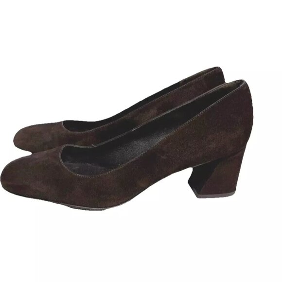 Stuart Weitzman Marymid Pumps Chocolate Brown Suede Heels Size 9.5 Round Toe - Picture 1 of 6